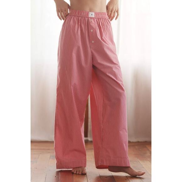 Anthropologie The Wren Boxer Pants Small Petite SP Pink Stripe Wide Leg Lounge - Picture 1 of 13